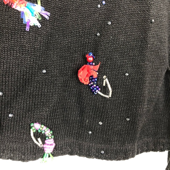 Michael Simon Black V-Neck Sweater with Colorful Embroidery - Picture 3 of 9